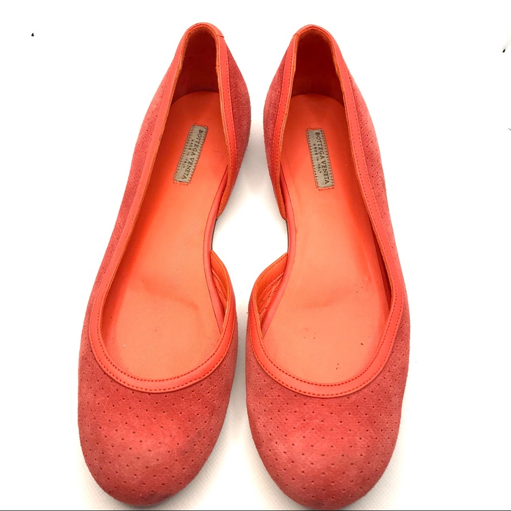BOTTEGA VENETA ORANGE SUEDE D'ORSAY HALF VAMP PERFORATED FLATS (35) - Picture 8 of 13
